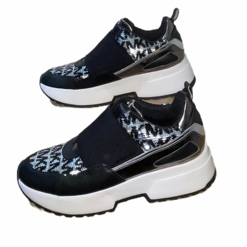 Michael Kors Cosmo Logo Sequined Slip on Sneakers. Size 8.5 EUC - Picture 3 of 14
